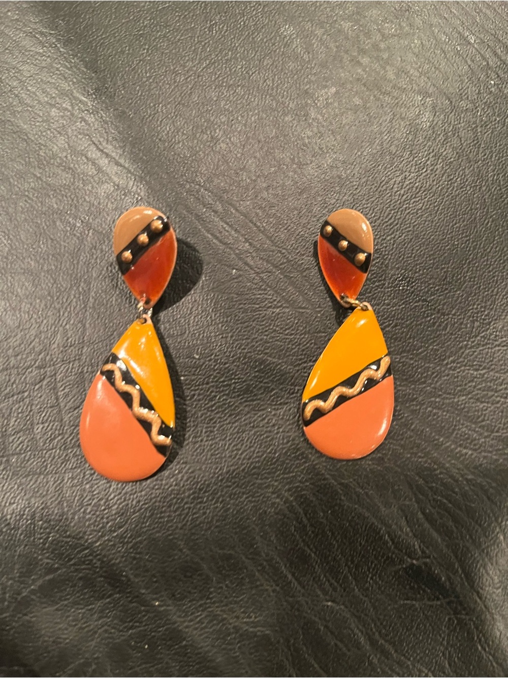 Colorblock Teardrop Drop Earrings - Yellow & Coral
